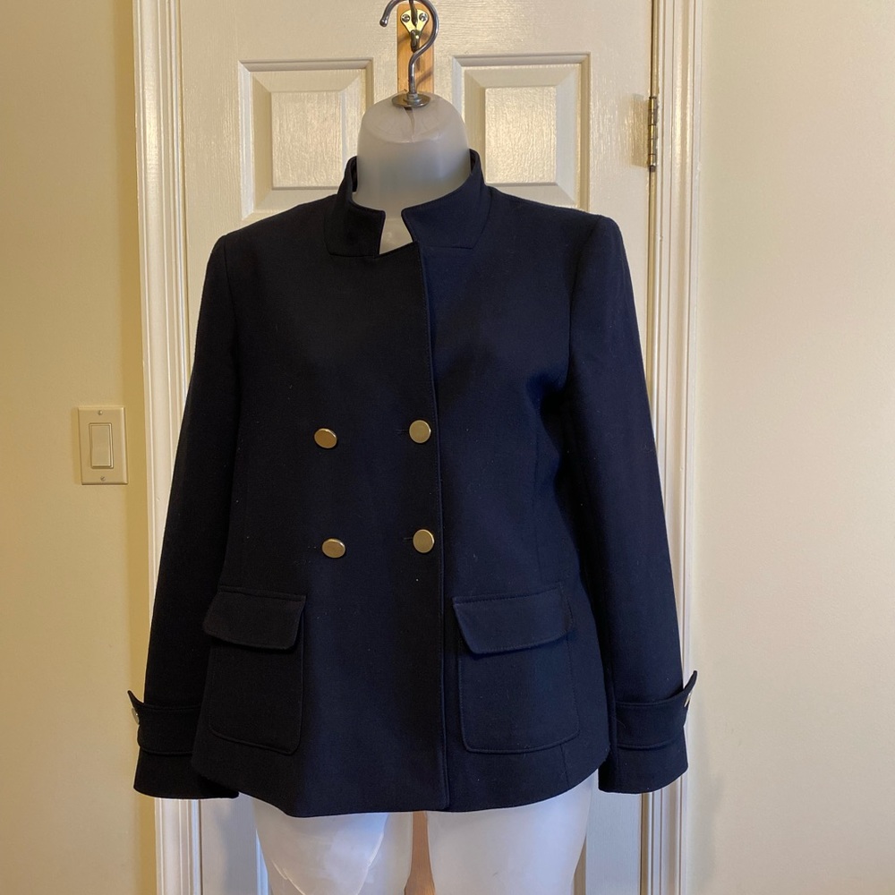 Ann Taylor Navy Double-Breasted Military-Style Blazer with Gold Buttons